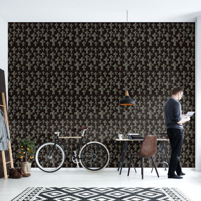 Gotisches Halloween-Friedhofskopfsteinkreuz Zeichn Tapete (Wohnbereich)