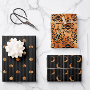 Gotisches Halloween-Kupfer und Schwarzes Set von 3 Geschenkpapier Set