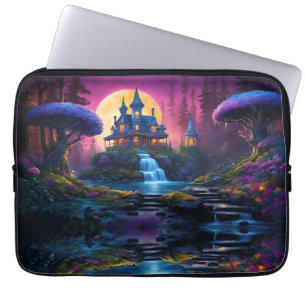 Gotisches Haus auf dem Hügel mit Wasserfällen Laptopschutzhülle