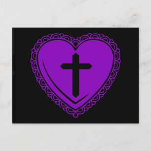 Gotisches Herz + Kreuz (schwarz + Lila) Postkarte