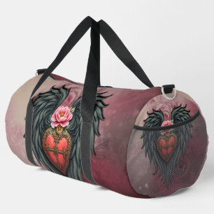 Gotisches Herz mit Blumen und Flügeln. Duffle Bag