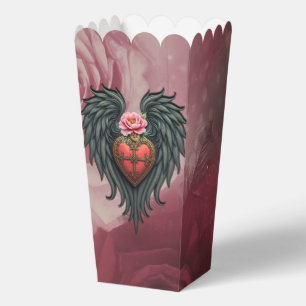 Gotisches Herz mit Blumen und Flügeln. Geschenkschachtel