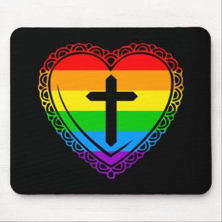 Gotisches Herz u. Kreuz (Schwarzes + Regenbogen) Mousepad