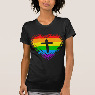 Gotisches Herz u. Kreuz (Schwarzes + Regenbogen) T-Shirt