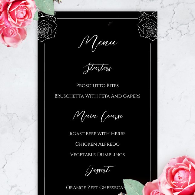 Gotisches Hochzeitsmenü mit schwarzem und weißem S Menükarte (Gothic Menu)