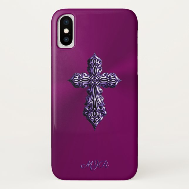 Gotisches Kreuz in Lila Form mit Monogramm Case-Mate iPhone Hülle (Rückseite)