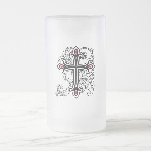 Gotisches Kreuz Mattglas Bierglas (Mittel)