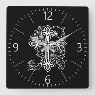 Gotisches Kreuz Quadratische Wanduhr