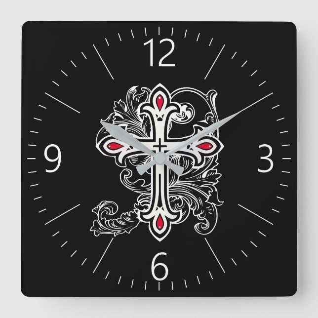 Gotisches Kreuz Quadratische Wanduhr (Vorderseite)