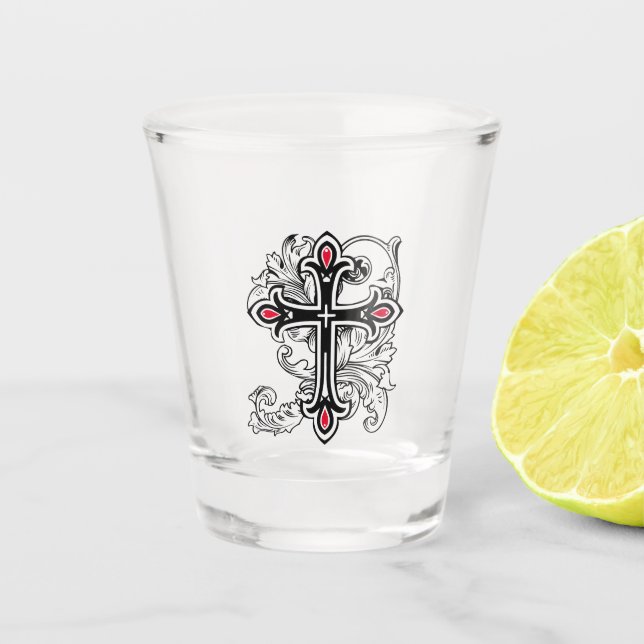 Gotisches Kreuz Schnapsglas (Vorderseite)