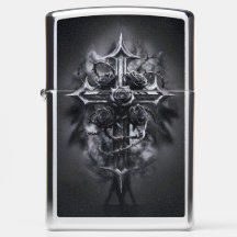 Gotisches Kreuz-Zippo mit schwarzem Rosen-Design #