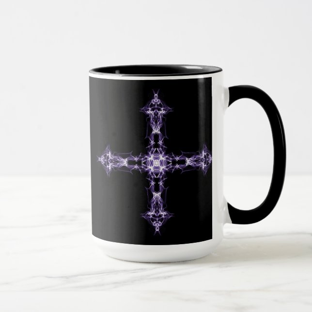 Gotisches lila Fraktal-Kreuz Tasse (Rechts)