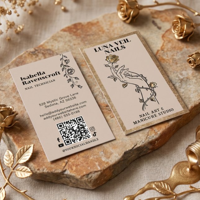 Gotisches Luxus Vintage Nagelstudio Maniküre Studi Visitenkarte (Gothic Luxury Vintage Nail Salon Manicure Studio Business Card)