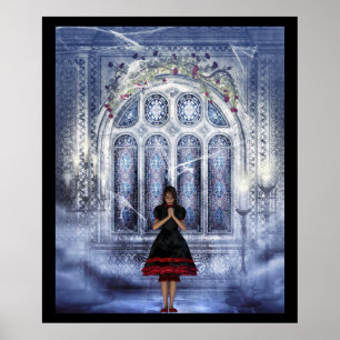 Gotisches Mädchen in einer Kathedrale Poster
