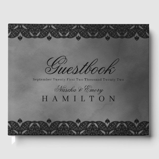 Gotisches Mittelalter Grau Elegantes Verziertes Ho Gästebuch (Vorderseite)