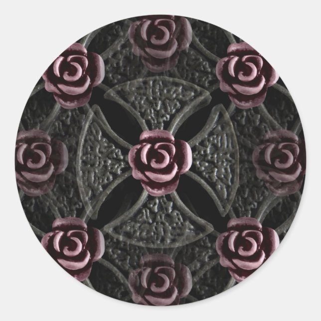 gotisches Mittelaltereisenkreuz mit Rose Runder Aufkleber (Vorderseite)