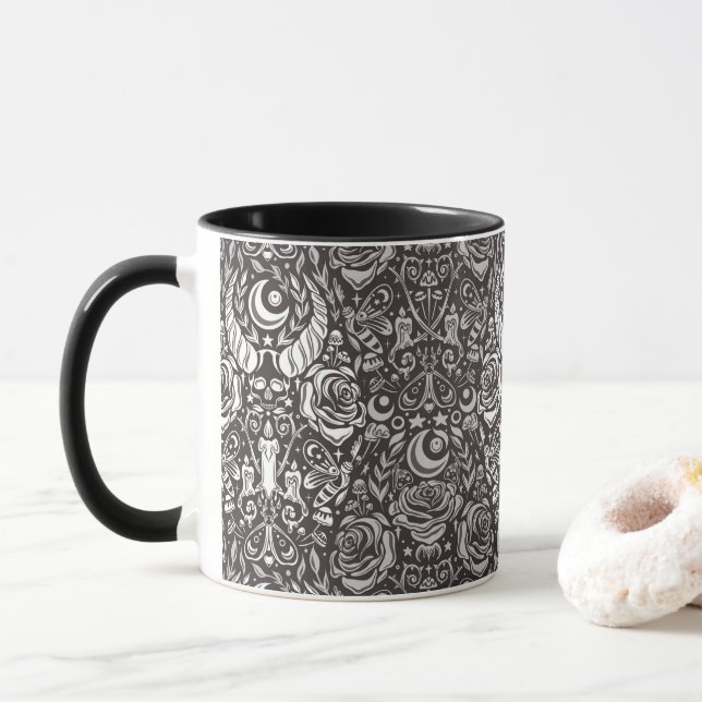gotisches monochromes Muster Tasse (Mit Donut)