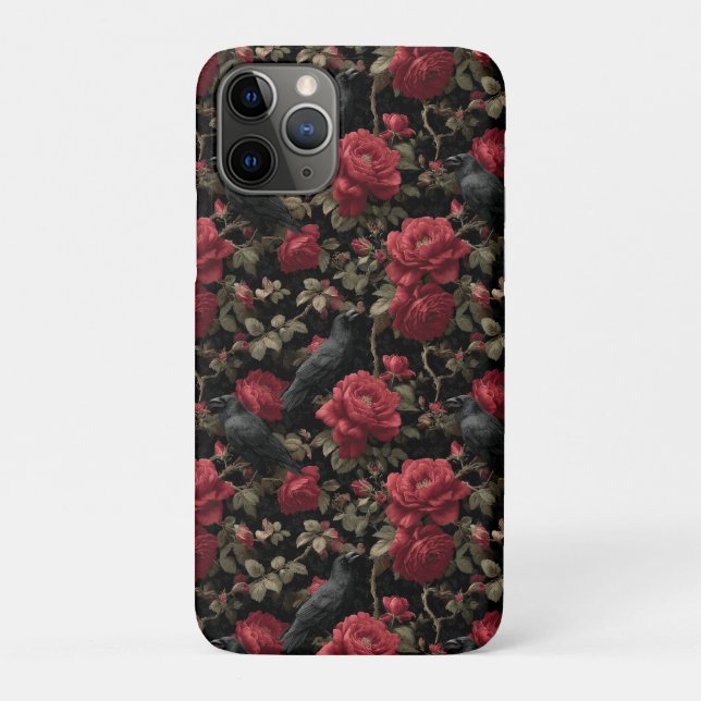 Gotisches Muster mit Rote Rosen und Krähen Case-Mate iPhone Hülle (Rückseite)