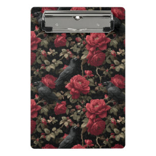 Gotisches Muster mit Rote Rosen und Krähen Mini Klemmbrett