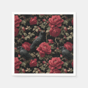 Gotisches Muster mit Rote Rosen und Krähen Serviette