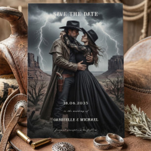 Gotisches Paar Dunkle Western Hochzeitseinladung z Save The Date