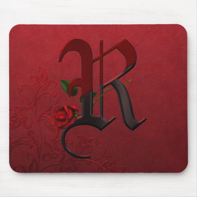Gotisches Rosen-Monogramm R Mousepad (Vorne)