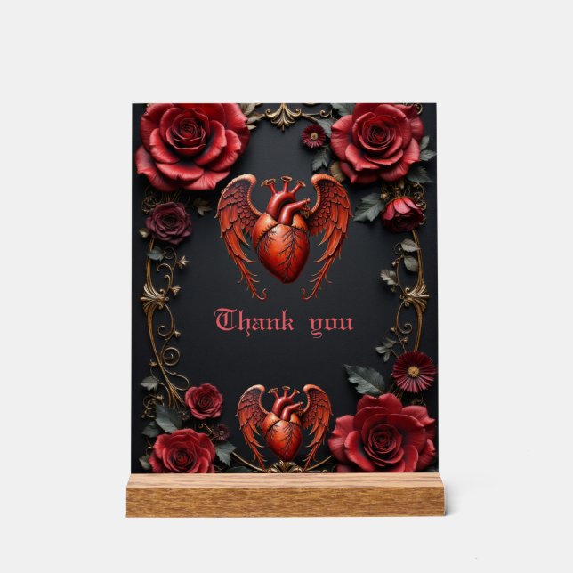 Gotisches Rotes Herz mit Rose - Dunkle Romantik Acrylschild (Vorderseite)