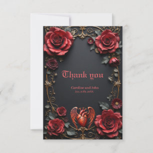 Gotisches Rotes Herz mit Rose - Dunkle Romantik Dankeskarte