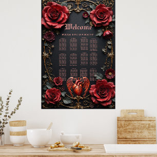 Gotisches Rotes Herz mit Rose - Dunkle Romantik Poster