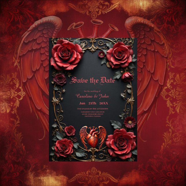 Gotisches Rotes Herz mit Rose - Dunkle Romantik Save The Date (Von Creator hochgeladen)