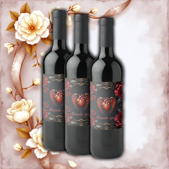 Gotisches Rotes Herz mit Rose - Dunkle Romantik Weinetikett (Von Creator hochgeladen)