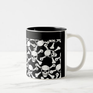 GOTISCHES SCHÄDEL-KNOCHEN-MUSTER ZWEIFARBIGE TASSE