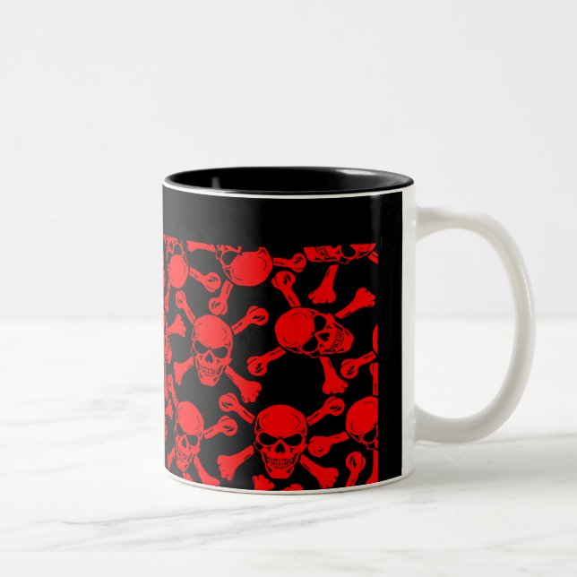 GOTISCHES SCHÄDEL-KNOCHEN-MUSTER ZWEIFARBIGE TASSE (Rechts)