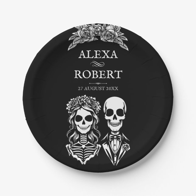 Gotisches Skelett Rose Hochzeitsfeiern Pappteller (Vorderseite)