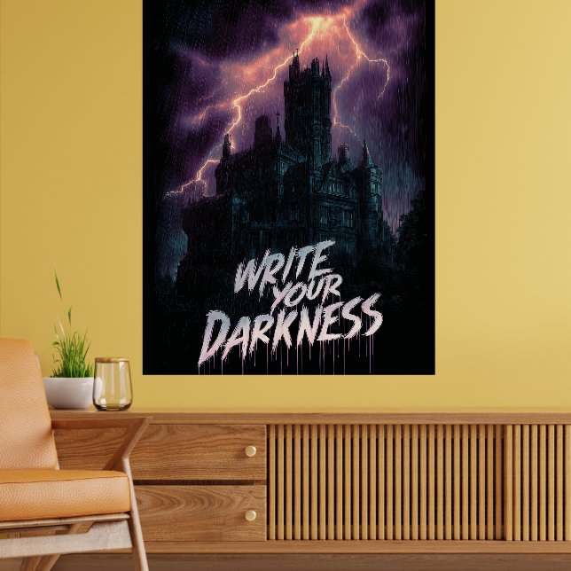 Gotisches Spuk Schloss unter Gewitter mit Text Poster (Wohnzimmer 2)