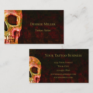 Gotisches Totenkopf-Gesicht Rot Grün Tattoo-Studio Visitenkarte