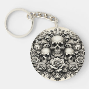 Gotisches Vintages Aussehen Elegante Skulls & Rose Schlüsselanhänger
