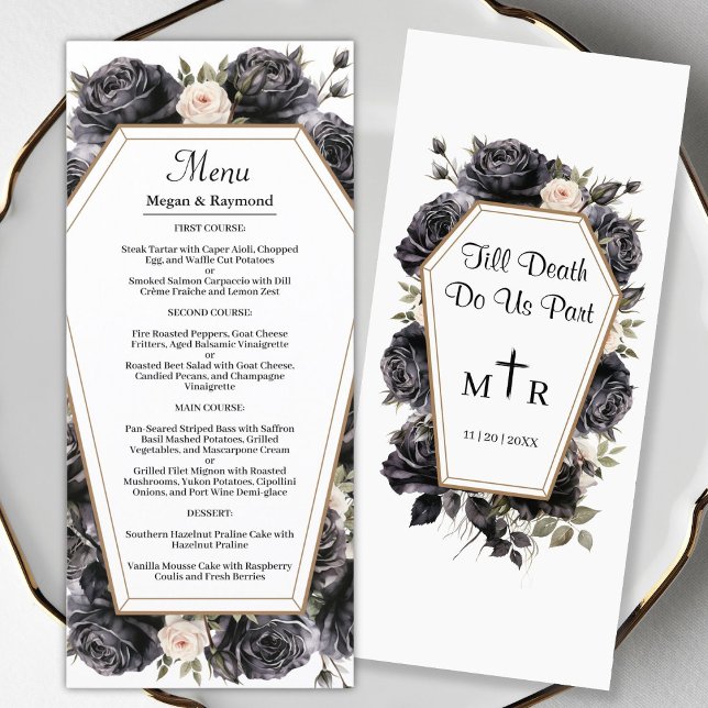 Gotisches Vintages Black Florals Wedding Menu Menükarte (Von Creator hochgeladen)