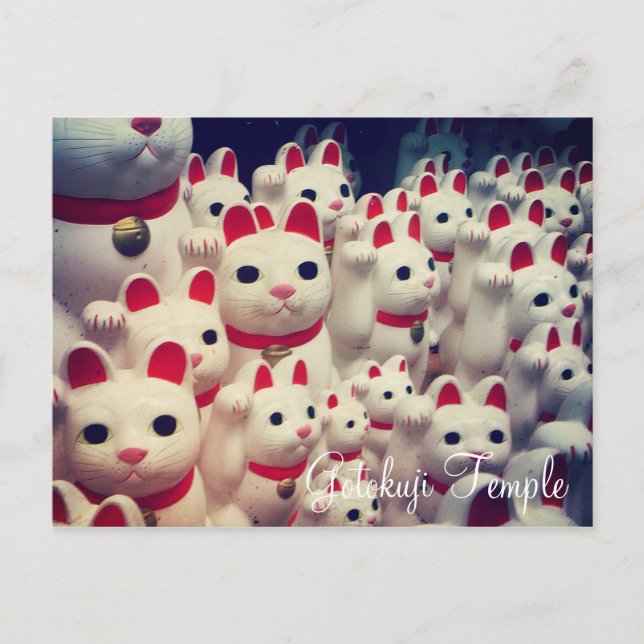 Gotokuji Temple's Maneki Neko Lucky Cats Postkarte (Vorderseite)