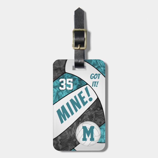 Got's! Mädchen aquamarine schwarze Volleyballmanns Gepäckanhänger (Vorderseite vertikal)