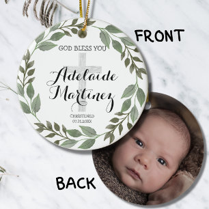 Gott Bless Christening Taufe Grün botanisch Keramik Ornament