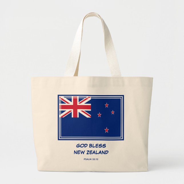GOTT BLESS | NEUE ZEALAND-Fahne | Patriotic | AOTE Jumbo Stoffbeutel (Vorne)