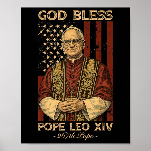 Gott Bless Papst Leo Xiv Robert Francis Prevost Am Poster (Vorne)