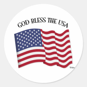 GOTT BLESS THE USA mit US-Flagge Runder Aufkleber