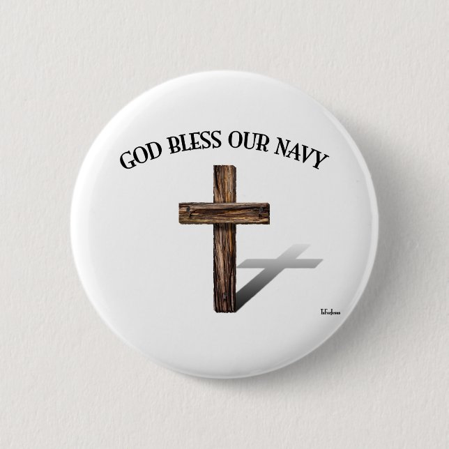 GOTT BLESS UNSERE NAVY mit robustem Kreuz Button (Vorderseite)