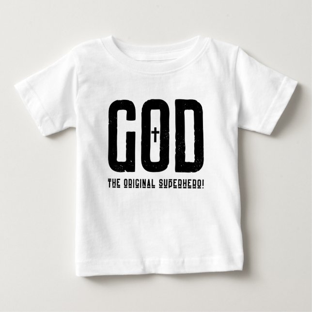 Gott Das Original Superhelden-Bibelkreuz Baby T-shirt (Vorderseite)
