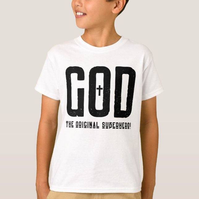 Gott Der Original Superhelden Bibelkreuz T-Shirt (Vorderseite)