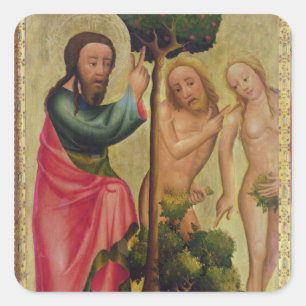 Gott der Vater bestraft Adam und Eve Quadratischer Aufkleber