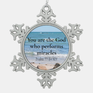 Gott, der Wunder vollbringt Ozean Blue Bible Verse Schneeflocken Zinn-Ornament