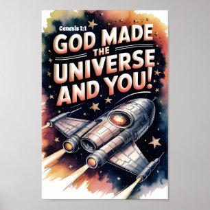 Gott erschuf das Universum Christliche Kinderkinde Poster